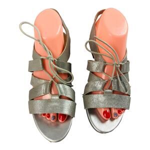 3683 Naturalizer Silver Leather Metallic Peep Toe Slingback Strappy Sandals 8.5M